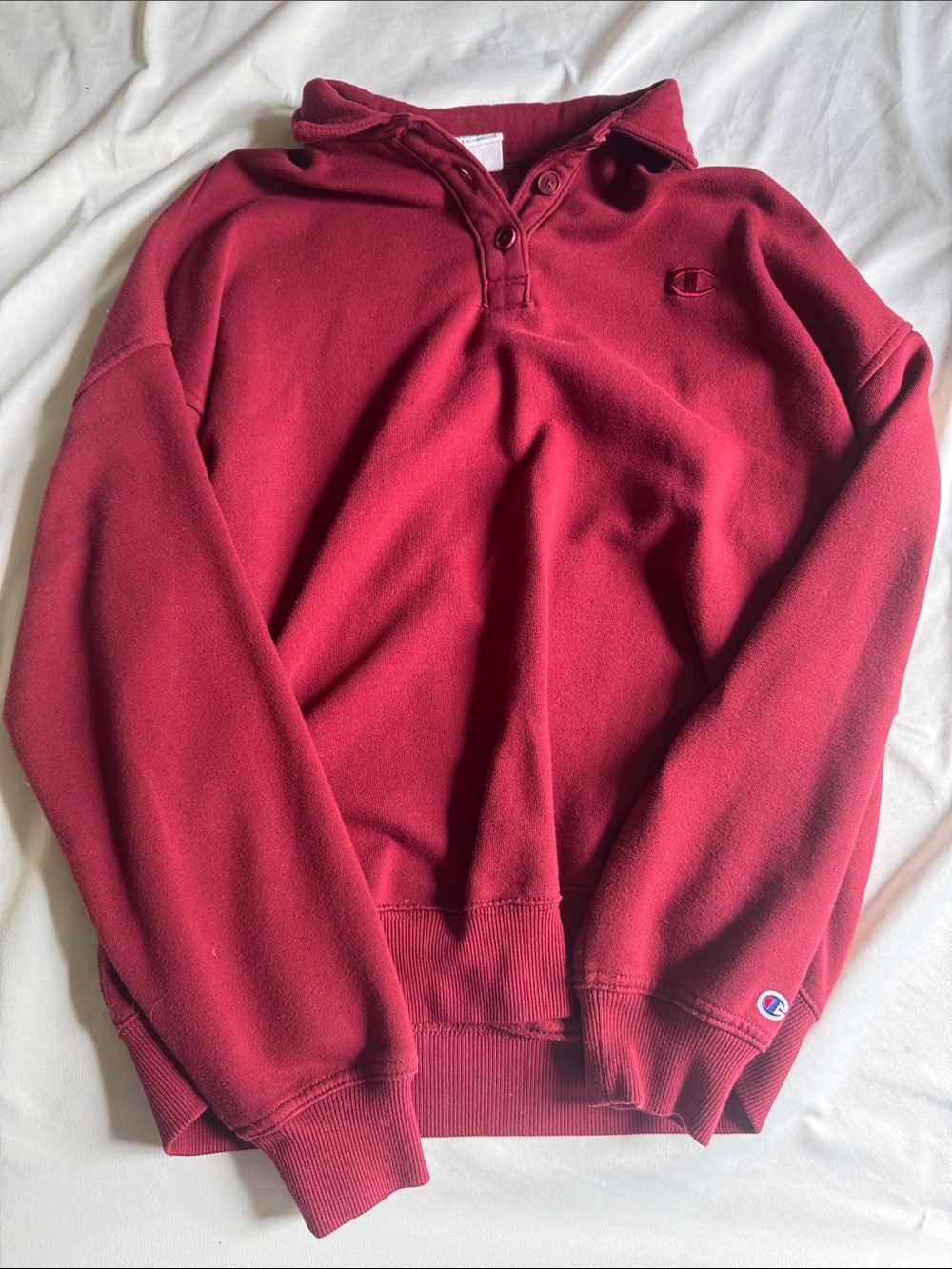Champion Maroon Polo-Style Crewneck Sweatshirt